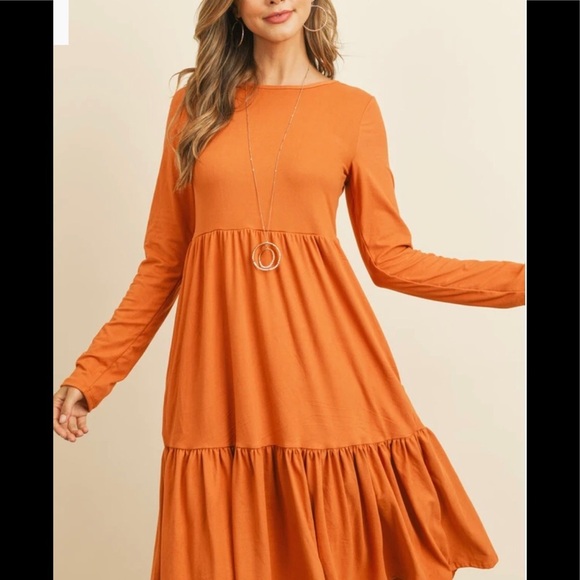 🆕 The Autumn Pumpkin Spice Long Sleeve Tiered Skirt Dress - Picture 5 of 6